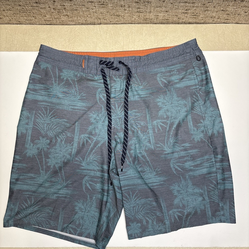 Quiksilver Waterman Mens 33 Navy Palm Tree Island Time Boardshorts 19"Swim Short